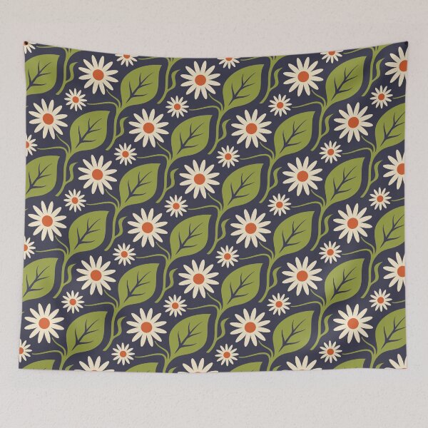 Item preview, KF 0305 B - Vintage Retro Daisy 70s Floral Pattern in Green Orange Cream designed and sold by KhakiFinch.