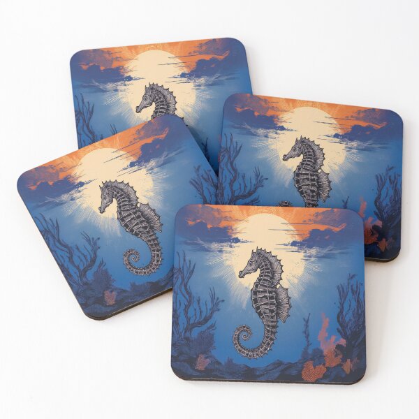 Item preview, Seahorse design with orange sun rising behind it. designed and sold by HEMRO.
