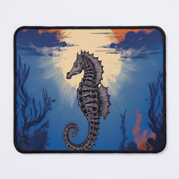 Item preview, Seahorse design with orange sun rising behind it. designed and sold by HEMRO.