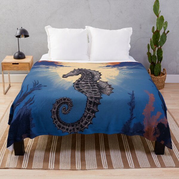 Item preview, Seahorse design with orange sun rising behind it. designed and sold by HEMRO.