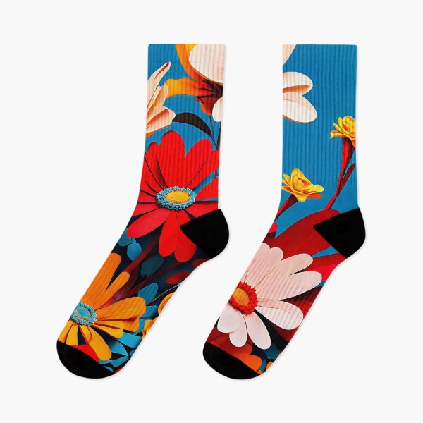 Item preview, A bold mix of red, yellow, and teal daisy flowers designed and sold by Tchoice.