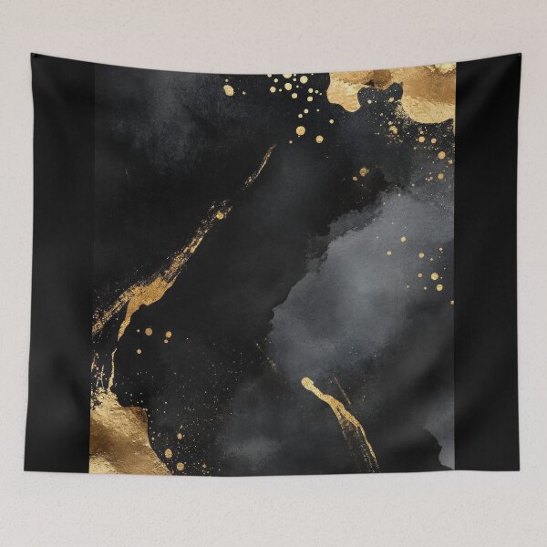 Item preview, Elegant black and gold abstract art featuring shimmering textures and flowing shapes, suitable for modern decor. designed and sold by Jerhus.