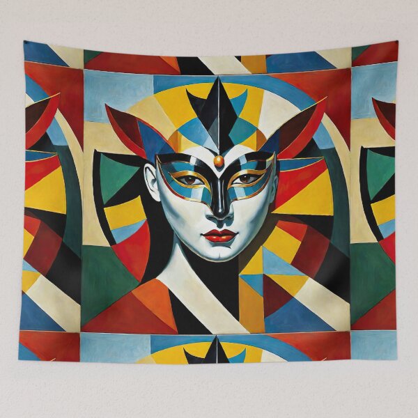 Item preview, Venetian Masquerade, Venice Masks Collection Cubism Art No:1 designed and sold by SofyaliArt.