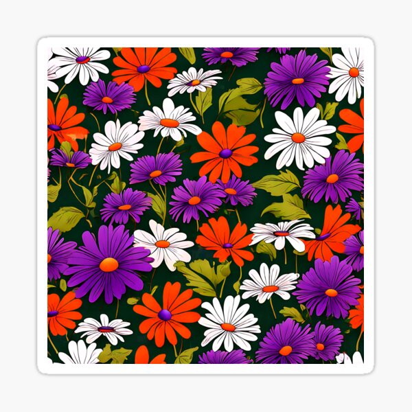 Item preview, A playful combination of orange, green, and purple daisies designed and sold by Tchoice.