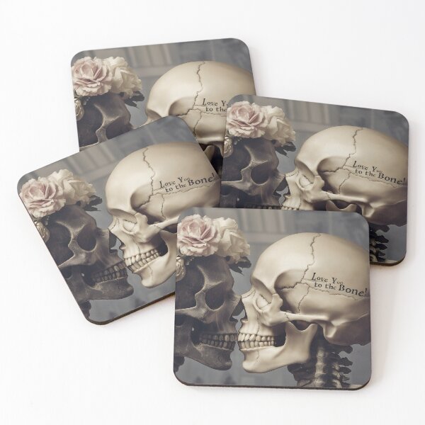 Item preview, Romantic Skeletons Kissing with Floral Accents and Love Quote designed and sold by Soul-Sparks.