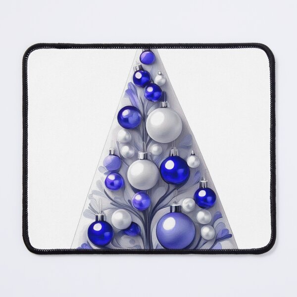 Item preview, Christmas tree with beautiful ornaments, delicate, ephemeral, stylish Christmas tree pattern in 3D technique, silver and navy blue. designed and sold by My-fake-places.