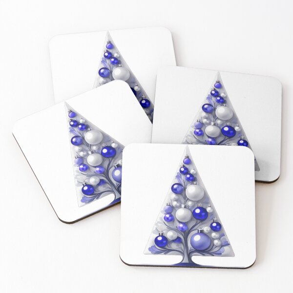 Item preview, Christmas tree with beautiful ornaments, delicate, ephemeral, stylish Christmas tree pattern in 3D technique, silver and navy blue. designed and sold by My-fake-places.