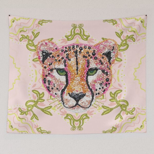 Item preview, Maximalist Pink Beaded Embellished Sequin Cheetah Preppy Patch designed and sold by Creative Brat Design Studio.