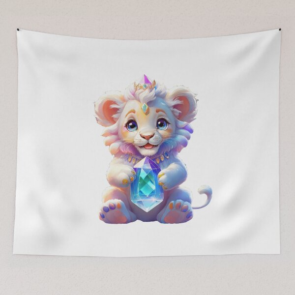 Item preview, Adorable Baby White Lion with Blue Gemstone - Cute Animal Art designed and sold by SZAgg.