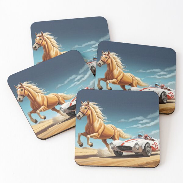 Item preview, cartoon haflinger horse overtaking a sports car designed and sold by OxiSkor.