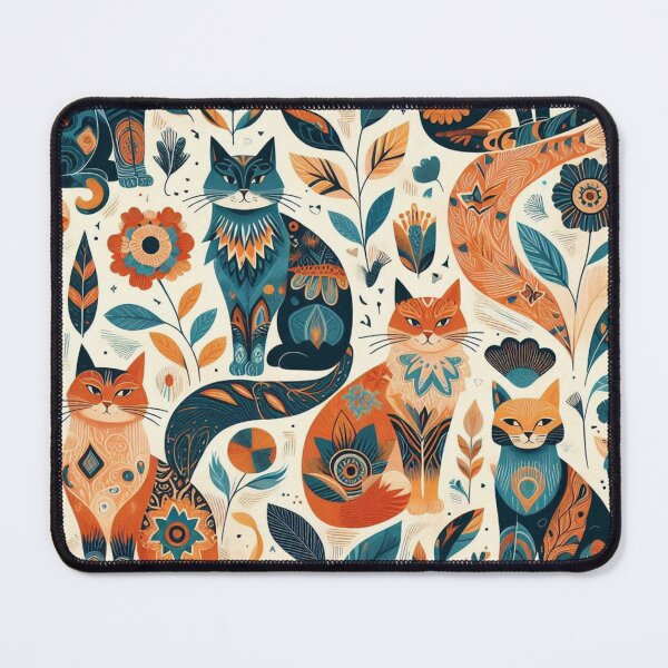 Item preview, Orange & Teal Cats on Black Background Wallpaper Print Pattern with Floral Art – Elegant Cat Design, Dark Floral Pattern, Chic Cat and Flower Wallpaper, Gothic Black Cat Art, Stylish Floral Wallpaper designed and sold by 21 Dragonflies.