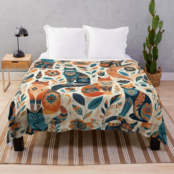 Item preview, Orange & Teal Cats on Black Background Wallpaper Print Pattern with Floral Art – Elegant Cat Design, Dark Floral Pattern, Chic Cat and Flower Wallpaper, Gothic Black Cat Art, Stylish Floral Wallpaper designed and sold by 21 Dragonflies.