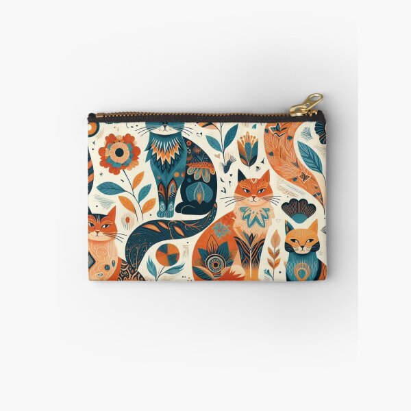 Item preview, Orange & Teal Cats on Black Background Wallpaper Print Pattern with Floral Art – Elegant Cat Design, Dark Floral Pattern, Chic Cat and Flower Wallpaper, Gothic Black Cat Art, Stylish Floral Wallpaper designed and sold by 21 Dragonflies.