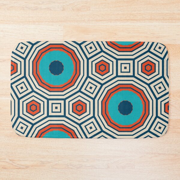 Item preview, Modern Abstract Geometric Pattern Bauhaus Doodle No.10 Print Variation No.3 Teal, Persimmon, Aqua Style designed and sold by MirabiliaMagpie.