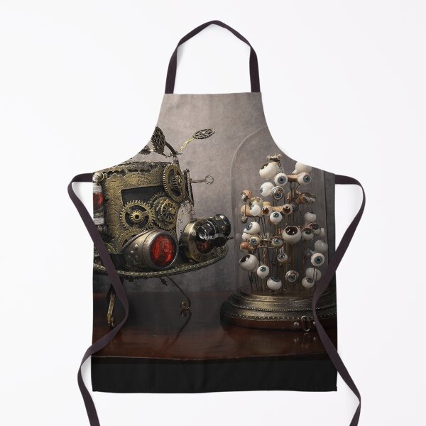 Item preview, Top hat with gears, near antique blown glass doll eyes, inside a glass bell jar, on an antique wooden table designed and sold by Cinzia Murgia.