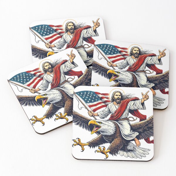 Item preview, Jesus Riding a Giant Bald Eagle with American Flag designed and sold by digital-savant.