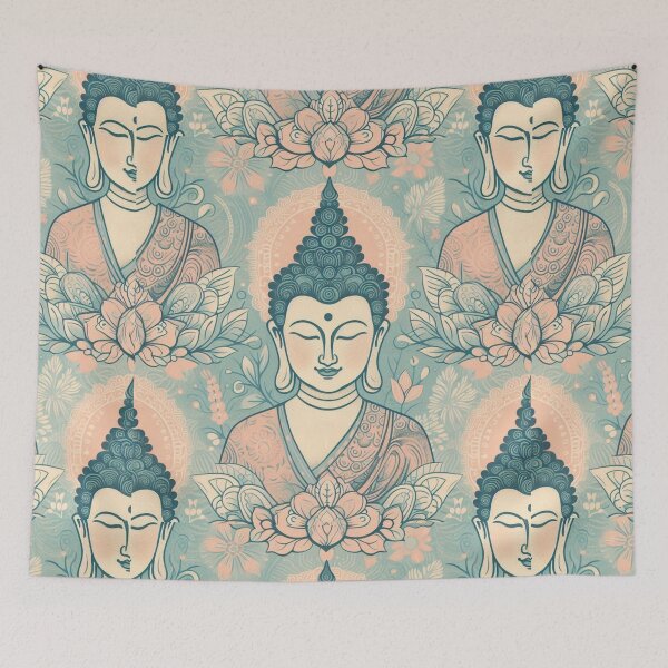 Item preview, Pink and Turquoise Buddha Pattern – Vibrant Buddha Art, Spiritual Design, Zen Home Decor, Meditation Art, Peaceful Buddha Illustration, Modern Buddha Pattern for Wall Art and Textiles designed and sold by 21 Dragonflies.