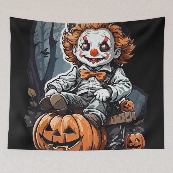Item preview, Creepy Halloween Clown with Pumpkins – Spooky Forest Night designed and sold by -DEEWOLF-.