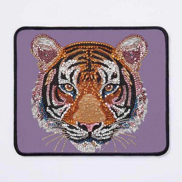Item preview, Maximalist Pink Beaded Embellished Sequin Tiger Preppy Patch designed and sold by Creative Brat Design Studio.