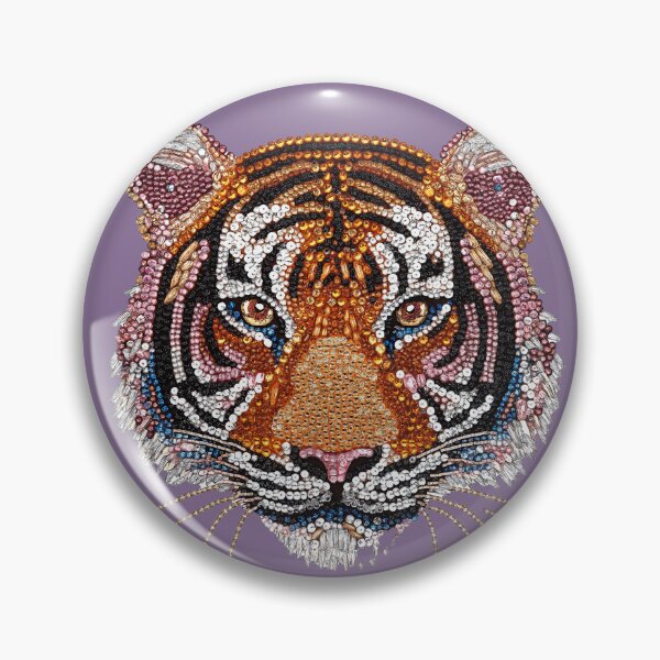 Item preview, Maximalist Pink Beaded Embellished Sequin Tiger Preppy Patch designed and sold by Creative Brat Design Studio.