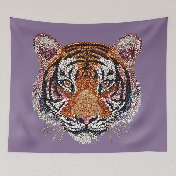 Item preview, Maximalist Pink Beaded Embellished Sequin Tiger Preppy Patch designed and sold by Creative Brat Design Studio.