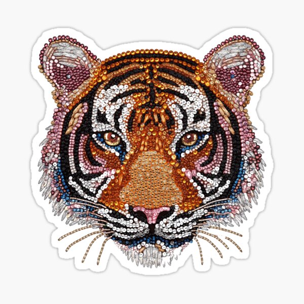Item preview, Maximalist Pink Beaded Embellished Sequin Tiger Preppy Patch designed and sold by Creative Brat Design Studio.