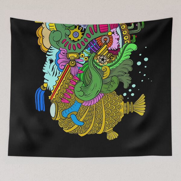 Item preview, desert mechanical fish aztec dudes cyber punk steampunk  designed and sold by AZTECartoon.