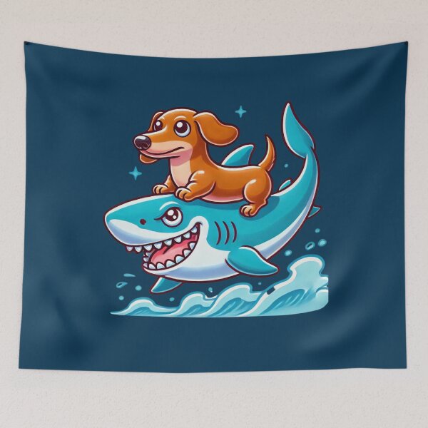 Item preview, FunnyDachshund Dog Riding A Shark designed and sold by Right-UR.