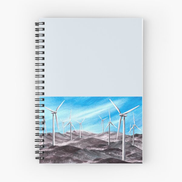 Item preview, Windmills, wind turbine park on mountain ranges blue sky. Watercolor hand drawn landscape  designed and sold by BartolArt.