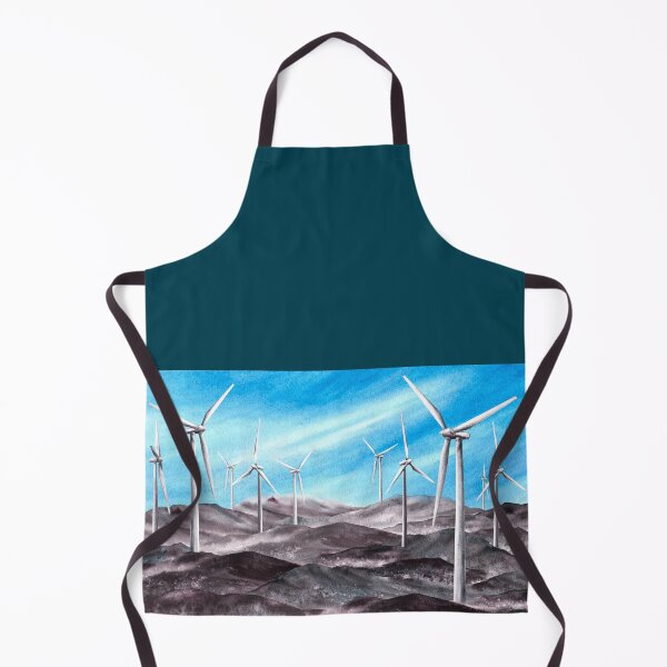Artikelvorschau, Windmühlen, Windradpark auf Bergketten blauer Himmel. Aquarell handgezeichnete Landschaft entworfen und verkauft von BartolArt.