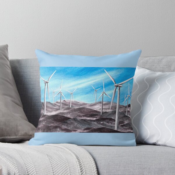 Item preview, Windmills, wind turbine park on mountain ranges blue sky. Watercolor hand drawn landscape  designed and sold by BartolArt.
