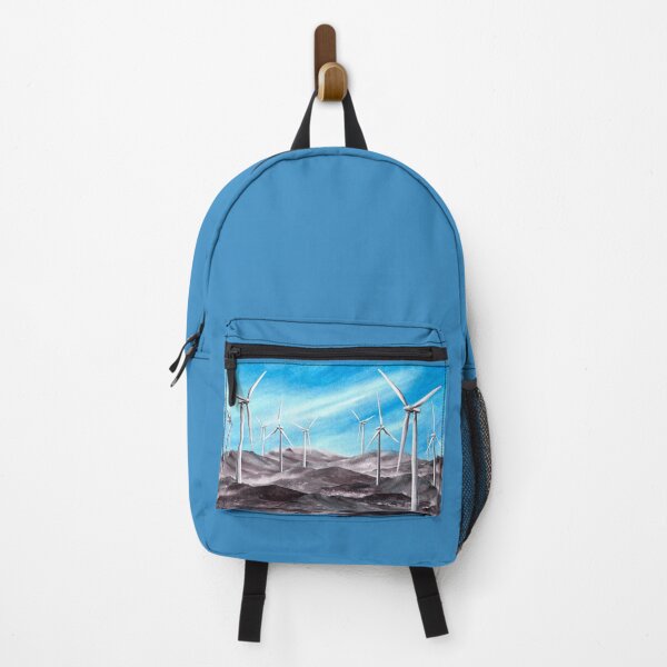 Item preview, Windmills, wind turbine park on mountain ranges blue sky. Watercolor hand drawn landscape  designed and sold by BartolArt.
