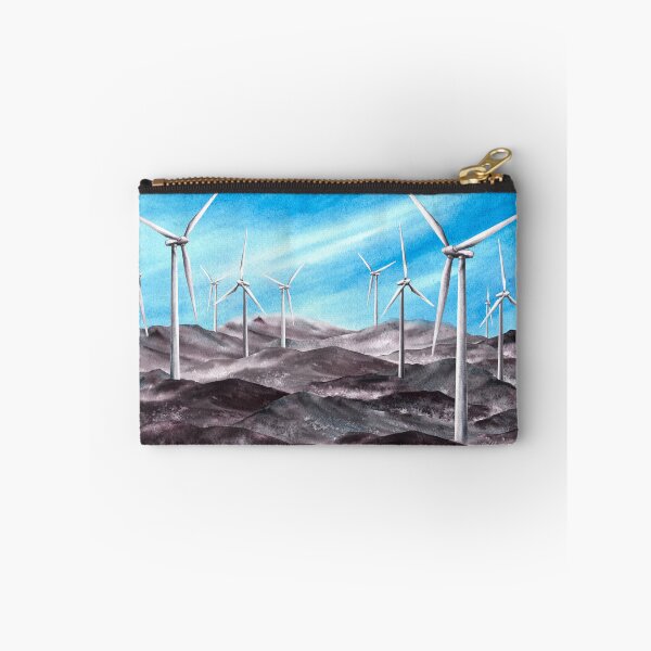 Item preview, Windmills, wind turbine park on mountain ranges blue sky. Watercolor hand drawn landscape  designed and sold by BartolArt.