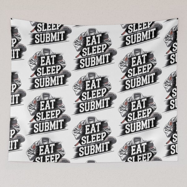 Aperçu de l'œuvre Arts martiaux Eat Sleep Submit BJJ gi blanc créée et vendue par Newhyperion.