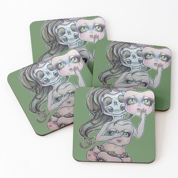 Item preview, Popsurreal skull girl with big eyed masks designed and sold by SaskiaFranken.