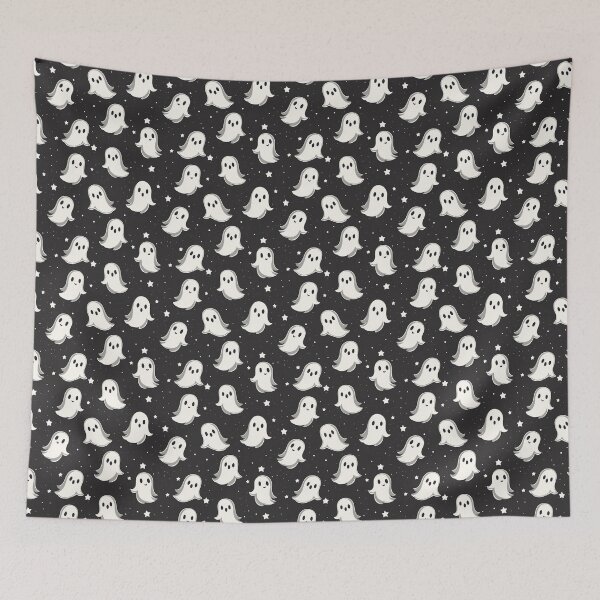 Item preview, Seamless Pattern of Spooky Season: Cute Spooky Ghost Ink Drawing, Black Color, Simple Modern Design designed and sold by · GAMING SOUL ·.