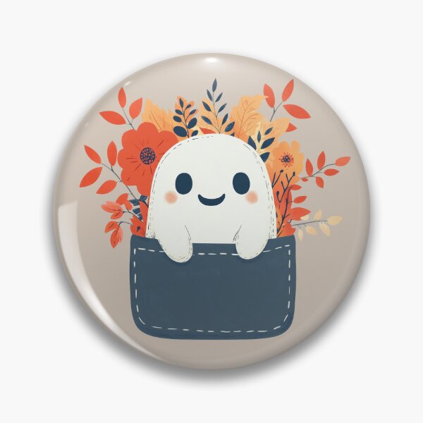 Item preview, Cute Pocket Design with a Happy friendly kawaii Ghost in Fall Autumn Theme on Denim designed and sold by · GAMING SOUL ·.