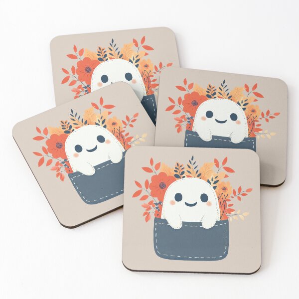 Item preview, Cute Pocket Design with a Happy friendly kawaii Ghost in Fall Autumn Theme on Denim designed and sold by · GAMING SOUL ·.