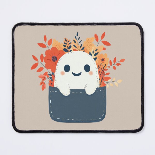 Item preview, Cute Pocket Design with a Happy friendly kawaii Ghost in Fall Autumn Theme on Denim designed and sold by · GAMING SOUL ·.