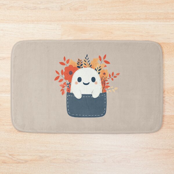 Item preview, Cute Pocket Design with a Happy friendly kawaii Ghost in Fall Autumn Theme on Denim designed and sold by · GAMING SOUL ·.