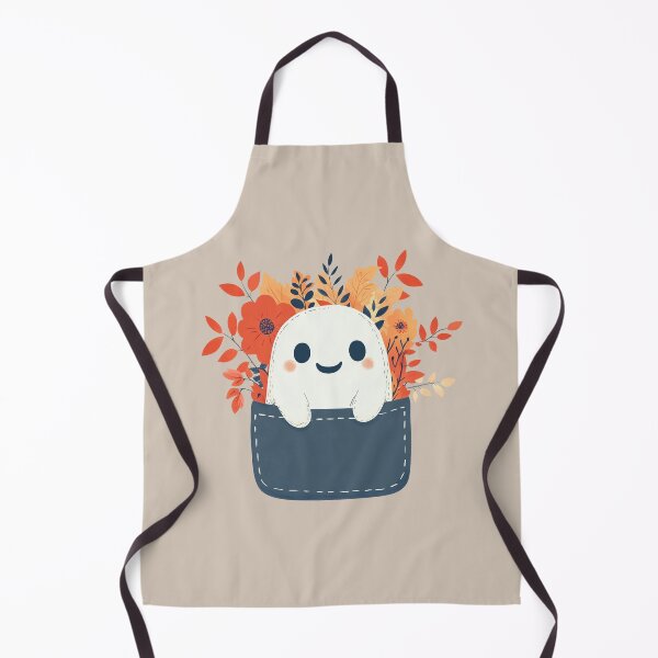 Item preview, Cute Pocket Design with a Happy friendly kawaii Ghost in Fall Autumn Theme on Denim designed and sold by · GAMING SOUL ·.