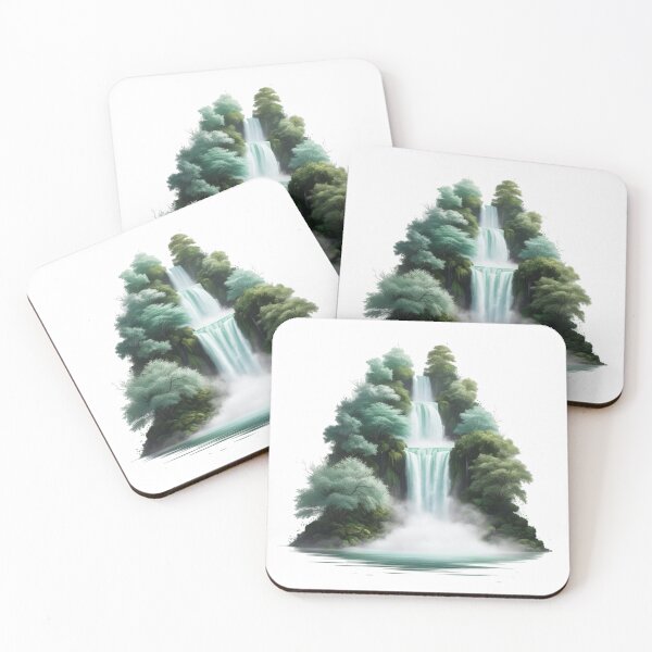 Item preview, A waterfall is surrounded by trees and is depicted in a lush green forest designed and sold by PWDigitalArt.