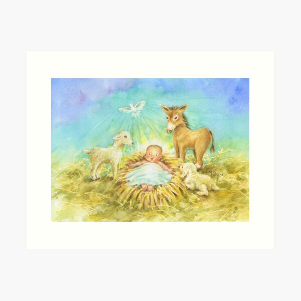 Jesus in Manger with Animals Art Print