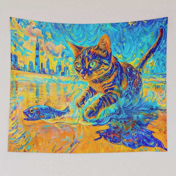 Item preview, Surreal Cat and Fish Encounter designed and sold by blackhalt.