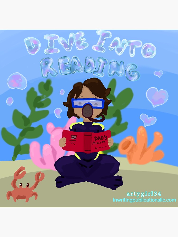 Thumbnail 3 of 3, Sticker, Reading on the ocean floor designed and sold by Artygirl34.