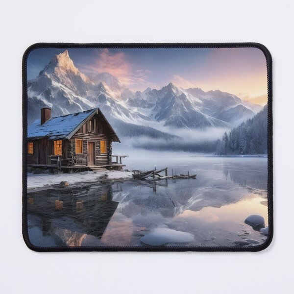 Item preview, Snow-Covered Cabin in the Mountains at Sunrise designed and sold by Fab-Haven.