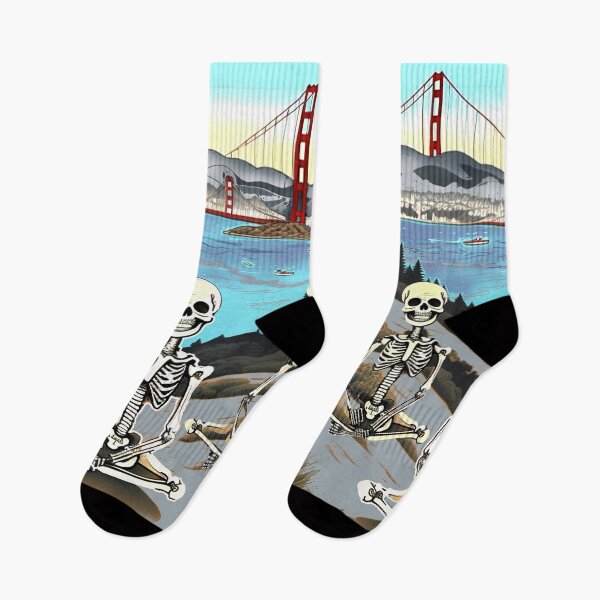 Artikelvorschau, Meditierende Skelette von Totenköpfen an der Golden Gate Bridge in San Francisco entworfen und verkauft von AuroraXGreen.