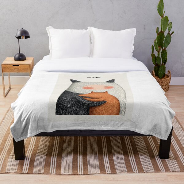 Item preview, Be Kind – Gentle Cat and Fox Hug Illustration designed and sold by Quantum Doodle Studio.