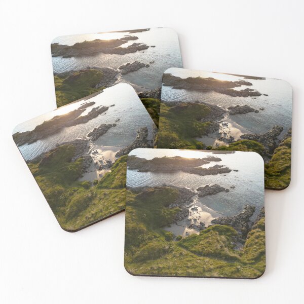 Item preview, An aerial view of Camusdarach Beach in the golden light of sunset designed and sold by RedGrouse.
