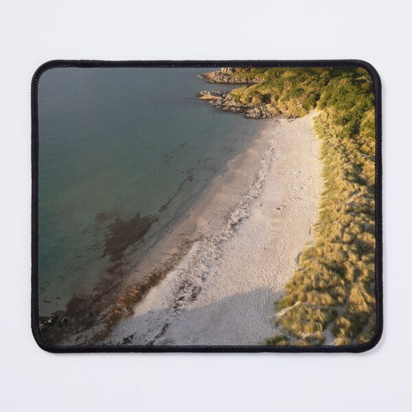 Item preview, An aerial view of Camusdarach Beach in the golden light of sunset designed and sold by RedGrouse.
